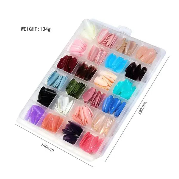 576 Pcs Set Colorful Artificial Nails Box With Gel ( 24 Colors ) Complete Box