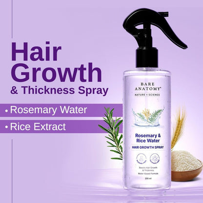 Bare Anatomy Rosemary Water Spray for Hair Growth & Thickness with Rice Water – 200ml Buy 1 Get 1